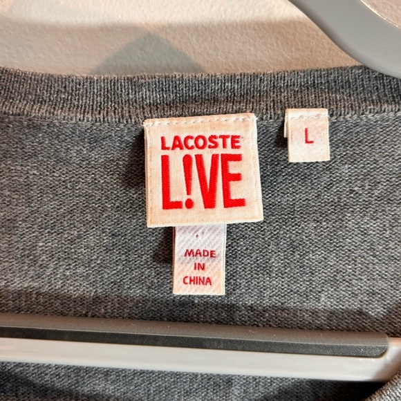LACOSTE LIVE! Sz L Sweater 100% Cotton Raccoon Image On Grey Background - Picture 4 of 8